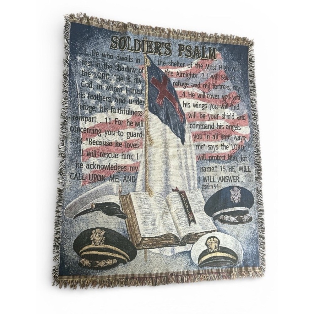 Vintage Soldier's Psalm Tapestry Throw Blanket 50x60 Military Christian